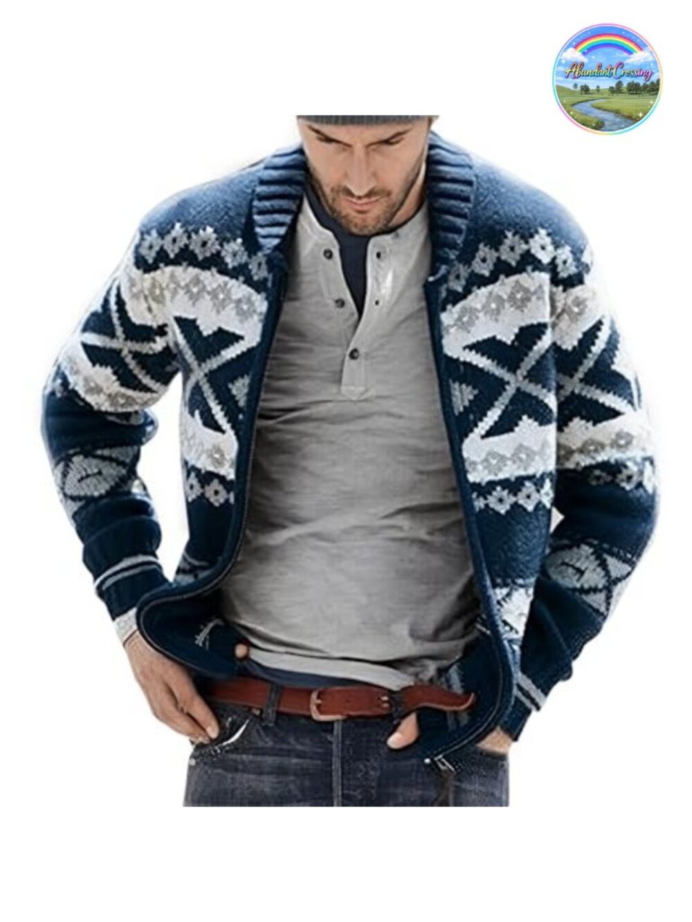 Men's Long Sleeve Cardigan Sweater Shawl Collar Patterned Knit Button Up